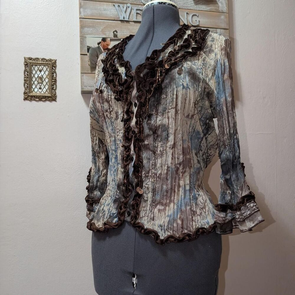 Piano Women's Brown and Blue Blouse y2k